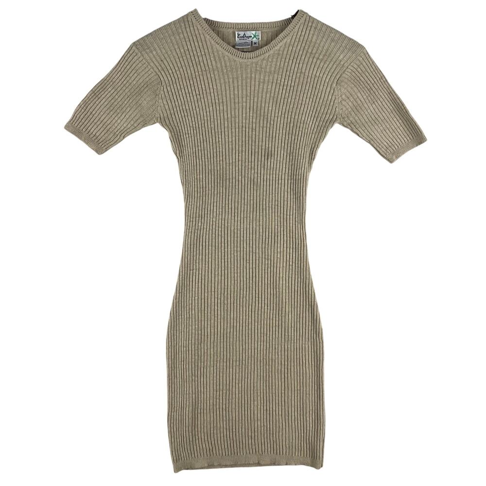 HEMP EcoDragon Knitwear Womens Ribbed Sweater Dress M Beige 100% Handloomed
